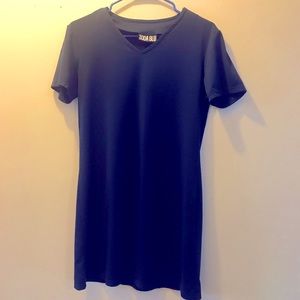 Navy Silky V Neck T Shirt Dress